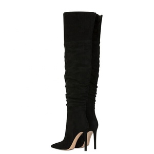 Wide Feet Size 45 Women Soft Flock Over Knee <b>Boots</b> High Thin Heels Side Zipper Long Booties Colors Custom Shoes - Product Image 5