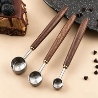 Cuillère à mesurer plate en acier inoxydable 304 avec manche en bois de noyer pour grains de café, 1,25 ml, 2,5 ml, 5 ml, 15 ml