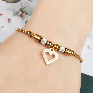 Trendy Fashion Women's Anniversary Gift Stainless Steel <strong>Bracelet</strong> with Heart Shaped Pendant <strong>Zipper</strong> Adjustable Size - Product Image 4
