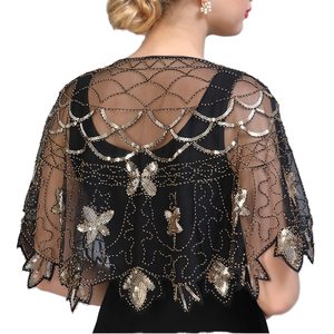 Nouvelle veste courte pour <span class=keywords><strong>femme</strong></span>, style années 1920, avec sequins, col en V, sans manches, pour soirée, châle, écharpe - Product Image 3
