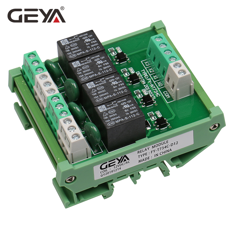 GEYA FY-T734 DIN рейка крепление 4-Канальный Релейный Модуль 1 SPDT 5V 12V 24V DC/AC230V интерфейс триггерный релейный модуль