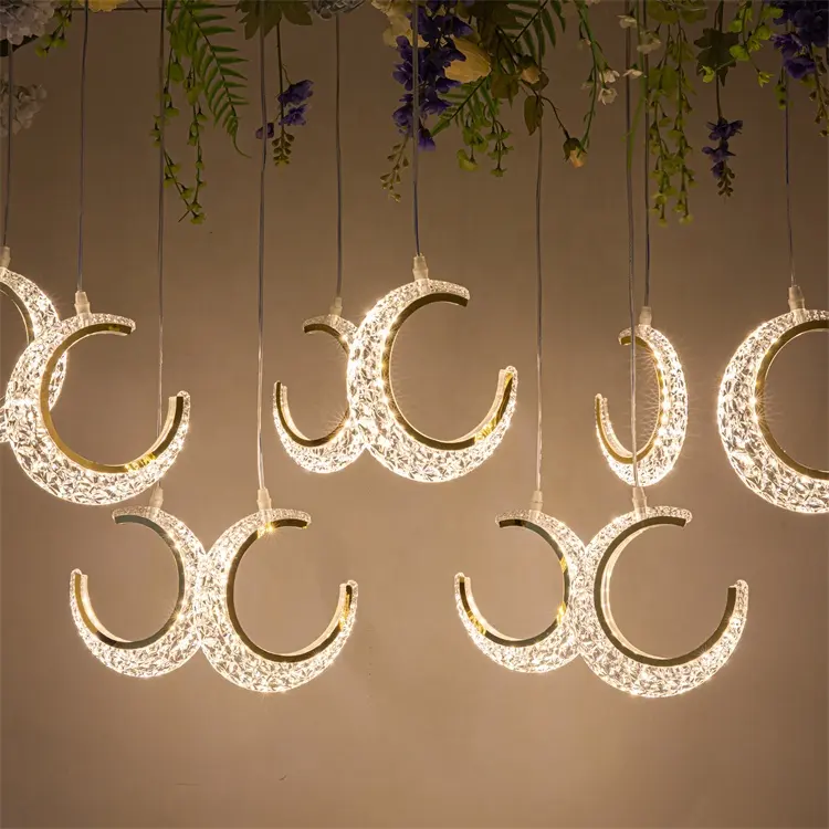 Lustre lune en cristal de luxe léger, décoration de plafond de style ciel, lustre LED, décoration d'ambiance de fête