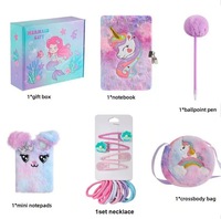 Cuaderno de Peluche con Diseño de Cola de Sirena de Dibujos Animados para la Vuelta al Cole, Diario Infantil, Pulsera, Bolsa, Juego de Caja de Regalo para Niñas