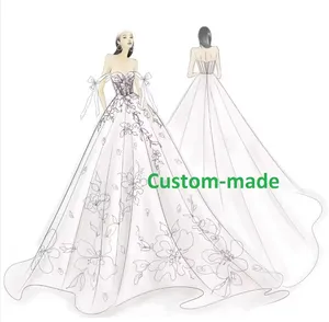 Abito da sposa personalizzabile abito da sposa con decorazione modello e volant dalla fabbrica di Guangdong servizio di progettazione personalizzata Online