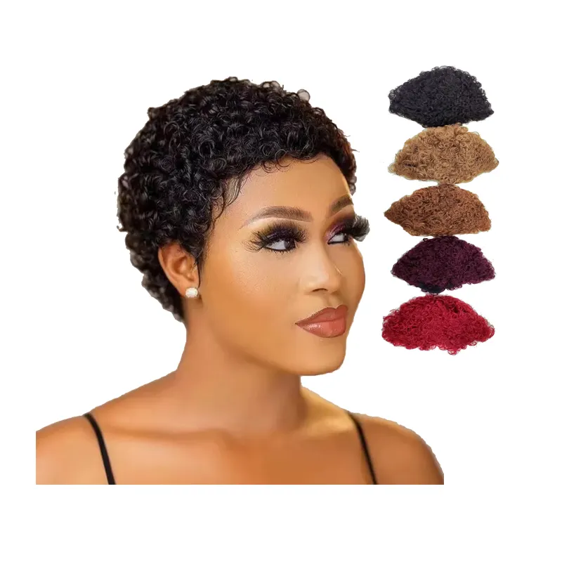 100% Brazilian Hair Short Machine Made Wig Pixie Cut Remy Human Hair Wigs Afro Kinky Curly Wig For Black Women