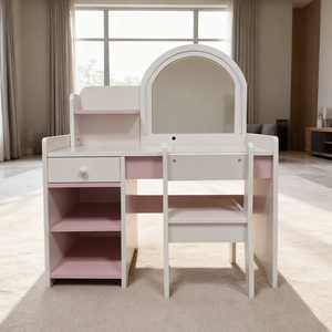 Tocador de Maquillaje Infantil 3 en 1 <span class=keywords><strong>con</strong></span> Cajones de Madera Rosa, Mesa de Maquillaje <span class=keywords><strong>con</strong></span> <span class=keywords><strong>Espejo</strong></span> - Product Image 5
