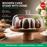 Support à gâteau en bois de qualité supérieure avec couvercle en verre transparent, base élégante pour la présentation de desserts, idéal pour les pâtisseries professionnelles et les fêtes à domicile