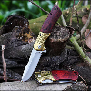 Coltello Pieghevole Portatile da Esterno in Acciaio Inossidabile con Manico in Legno, Coltelli Tascabili da Caccia Tattici in Stock - Product Image 2