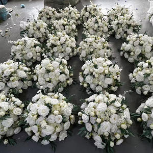 D-FB243 Bola de flores artificiales de color blanco, centros de mesa con bolas de flores hechas a mano, bolas de flores de seda para decoración de bodas, gran venta. - Product Image 2