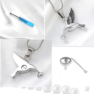 Perhiasan kremasi baja tahan karat perhiasan peringatan batu kelahiran personalisasi burung kolibri kremasi kalung abu - Product Image 3