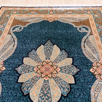 Tapis turc fait main de luxe en soie sur soie YILONG de haute qualité, bleu, 5x7 pieds, noué à la main