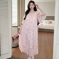 En gros, Robe de nuit princesse style français pour femme, avec dentelle, en gaze de maille, imprimé floral délicat, robe d'intérieur