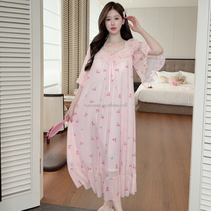Camicia da Notte Stile <span class=keywords><strong>Principessa</strong></span> Francese all'Ingrosso, Vestito da Casa in Tulle con Bordo in Pizzo e Stampa Floreale per <span class=keywords><strong>Donna</strong></span> - Product Image 5