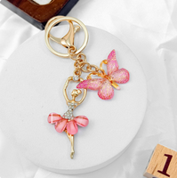 Porte-clés Ballerine Papillon en Émail avec Strass, Breloque de Sac Fille Danseuse en Cristal, Fermoir Mousqueton, Cadeau pour Spectacle de Danse ou Fête
