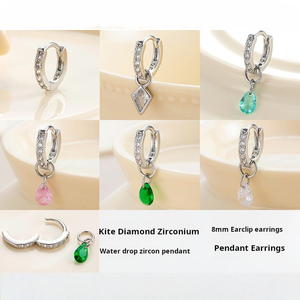 8mm Drop Dangle Zircon <b>Hoop</b> Earrings for Women | Small Huggie Ear Cuff with Teardrop Crystal Pendant | <b>Cartilage</b> Earring - Product Image 2