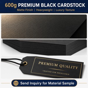 Custom Black Paper Hang Tag <b>Gold</b> Foil Stamp Laser Cut Logo Emboss Any Size Thick Cardstock with Ribbon String for Garment - Product Image 4