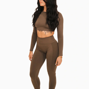 Workout Sets for Women 2 Piece Seamless Yoga Outfit running High Waisted Yoga Leggings <b>Crop</b> <b>Top</b> Gym Clothes Set - Product Image 5