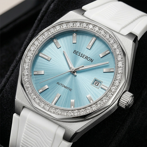 Orologio di Lusso da Donna Meccanico Automatico con Cinturino in Gomma, Cassa con Diamanti Moissanite, Cassa in Acciaio Inossidabile, Fornitore di Orologi Personalizzati - Product Image 1