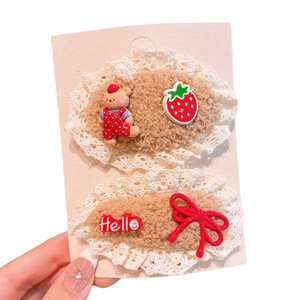 Koreanische Mode Süße Spitzen-Plüsch Cartoon Haarspangen <span class=keywords><strong>Baby</strong></span> Mädchen Niedliche Seiten-BB-Haarclips <span class=keywords><strong>Set</strong></span> - Product Image 5
