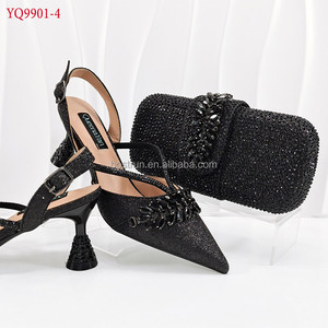 YQ9901 <span class=keywords><strong>Sandales</strong></span> à talons carrés pour femmes, talons hauts en strass, <span class=keywords><strong>sandales</strong></span> <span class=keywords><strong>italiennes</strong></span> avec lanières convertibles en cuir véritable - Product Image 3