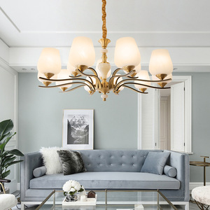Lusso soggiorno lampadario in ottone giada luce pendente villa grande soffitto rotondo lampada a sospensione camera da letto illuminazione retrò classica - Product Image 4