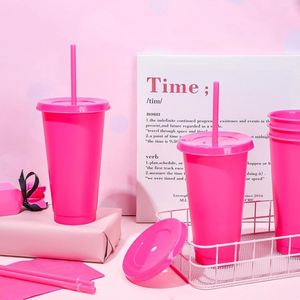 Custom Logo 24oz <b>Plastic</b> Reusable PP Stadium Classics Activity Gift Tumbler Coffee Pink Mug with Straw Lid Portable - Product Image 3