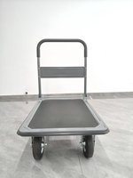 Carretilla de Mano Plana con Superficie Antideslizante Gris, con Ruedas Grandes de Goma de 8 Pulgadas, Mango Plegable, Carro de Transporte