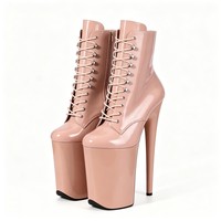 Bottes de pole dance en PU brillant à talon aiguille de 26 cm, plateforme fine, à lacets et fermeture éclair, imperméables, pour costumes de scène et mode