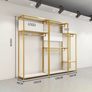 Nhà Sản Xuất Bán Buôn Quần Áo Kim Loại May Mặc Giá Thép Không Gỉ Biểu Tượng Tùy Chỉnh Hiển Thị Đứng Quần Áo Vàng Hiển Thị Giá Và Kệ - Product Image 6