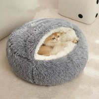 Lit pour chat en velours de laine de luxe Petopia, semi-fermé, moelleux et chaud, forme classique, grotte pour animaux de compagnie d'intérieur, lavable