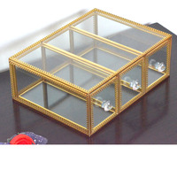 Couleur laiton personnalisé clair 3 couches verre transparent cosmétique maquillage organisateur jaune