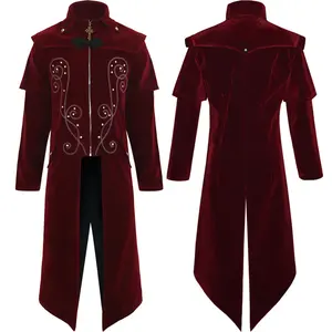 Red Polyester Fashion Vintage Retro Style Cosplay Man Party Dress Gothic Coat Clothing