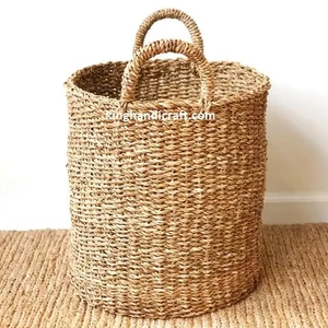 Panier de rangement artisanal en jonc de mer, panier tressé naturel pour l'organisation de la maison, le linge, les jouets, la couverture de pot de fleurs, écologique - Product Image 1