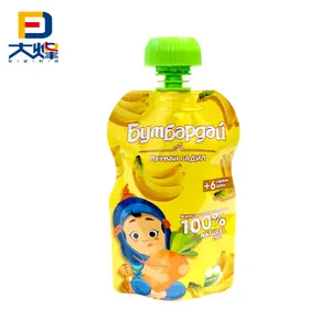 Sac de poche imprimé personnalisé pour purée de jus de fruit avec bec verseur pour aliment pour bébé pochette en plastique pour cornue