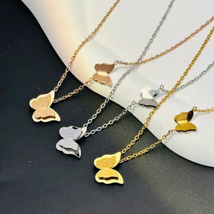 Collar de mariposa de moda de nueva tendencia, Collar corto de clavícula de Dos mariposas de acero inoxidable, cadena de collar - Product Image 6