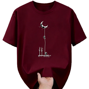 Maglietta con grafica di un astronauta che si dondola sulla luna crescente, maglietta artistica creativa Minimalist Space Dreamer. T-shirt Oversize in Cotone a Maniche Corte Stile Streetwear Casual - Product Image 5