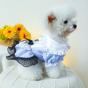 Nueva Ropa de Primavera/Verano para Perros Pequeños y Medianos: Vestido con Cuello Peter Pan a Cuadros Azules y Blancos, Princesa de Cuento de Hadas - Product Image 3
