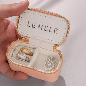 Custom Logo Square Mini Portable Fashionable Earrings <b>Ring</b> Zipper Leather Velvet Travel Jewelry <b>Storage</b> Case Box EQ354 EleQeen - Product Image 5