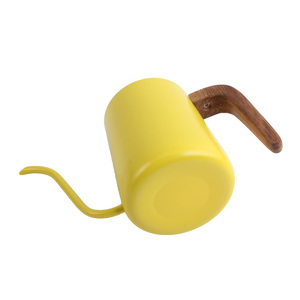 Bouilloire à café col de cygne en acier inoxydable jaune personnalisée 350 ml 600 ml pour café filtre avec poignée en bois - Product Image 3