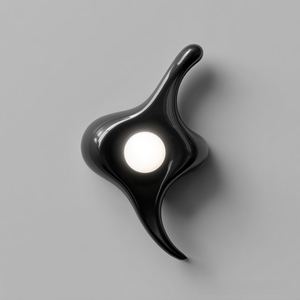 Lámpara de Pared de Escultura Fluida Abstracta Vanguardista, Color Negro Brillante, Curva Biomórfica Irregular, Aplique de Pared LED, Minimalista y Futurista - Product Image 4