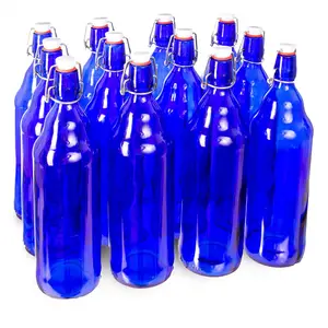 Bouteilles en verre bleu de <span class=keywords><strong>33</strong></span> oz avec bouchon à bascule/bouchon à clapet hermétique, taille quart de gallon - pour les boissons alcoolisées, la brasserie artisanale, y compris la <span class=keywords><strong>bière</strong></span> - Product Image 1