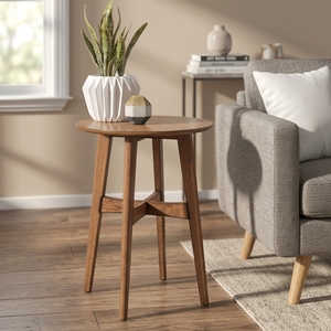 Table basse ronde <span class=keywords><strong>en</strong></span> bois au design moderne du milieu du siècle avec quatre pieds coniques pour salon - Product Image 1