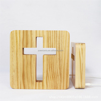 Veilleuse LED 3D moderne personnalisée avec base en bois, design croix de Jésus blanc doux, pour enfants, maison intelligente, usage résidentiel, intensité réglable, USB