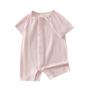 Summer Short Sleeve Romper For Baby Modal <b>Fabric</b> Thin Soft Comfortable Newborn Bodysuit With Buttons And Label Class A - Product Image 5