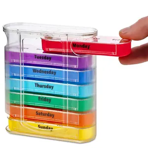 Regenboog Kleur Wekelijkse 7 Day Pill Organizer Container 28 Case Verzegelde, Geneeskunde Houder Plastic Pillendoosje