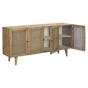 Aparador Moderno y Elegante para Sala de Estar, de 4 Puertas, Hecho de Pino Reciclado y Ratán - Product Image 3