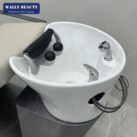 Poltrona Moderna per Lavaggio Capelli WallyBeauty con Lavabo in Ceramica, Reclinabile con Braccioli per Saloni Professionali