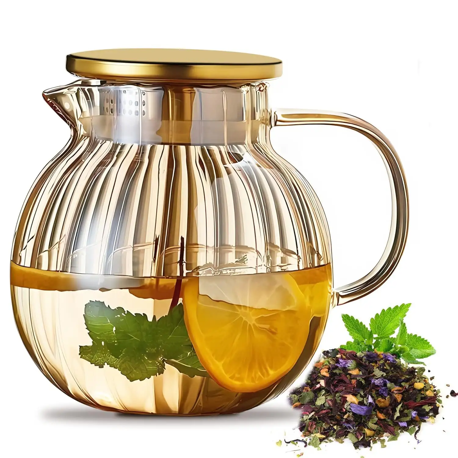 Pumpkin Line Elegant Hot Sale 1000ml Morden Home Decorative High Borosilicate Teapot Kettle