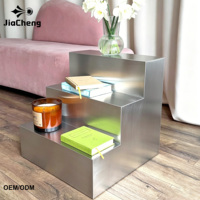 Table d'appoint moderne en acier inoxydable brossé/aluminium, design géométrique, pour présentoir architectural ou rehausseur de marches