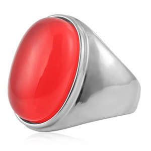 yunnique Vintage Oval Red Stone <b>Titanium</b> Steel <b>Ring</b> Unisex Gift Jewelry Bezel Setting Gold Color - Product Image 3